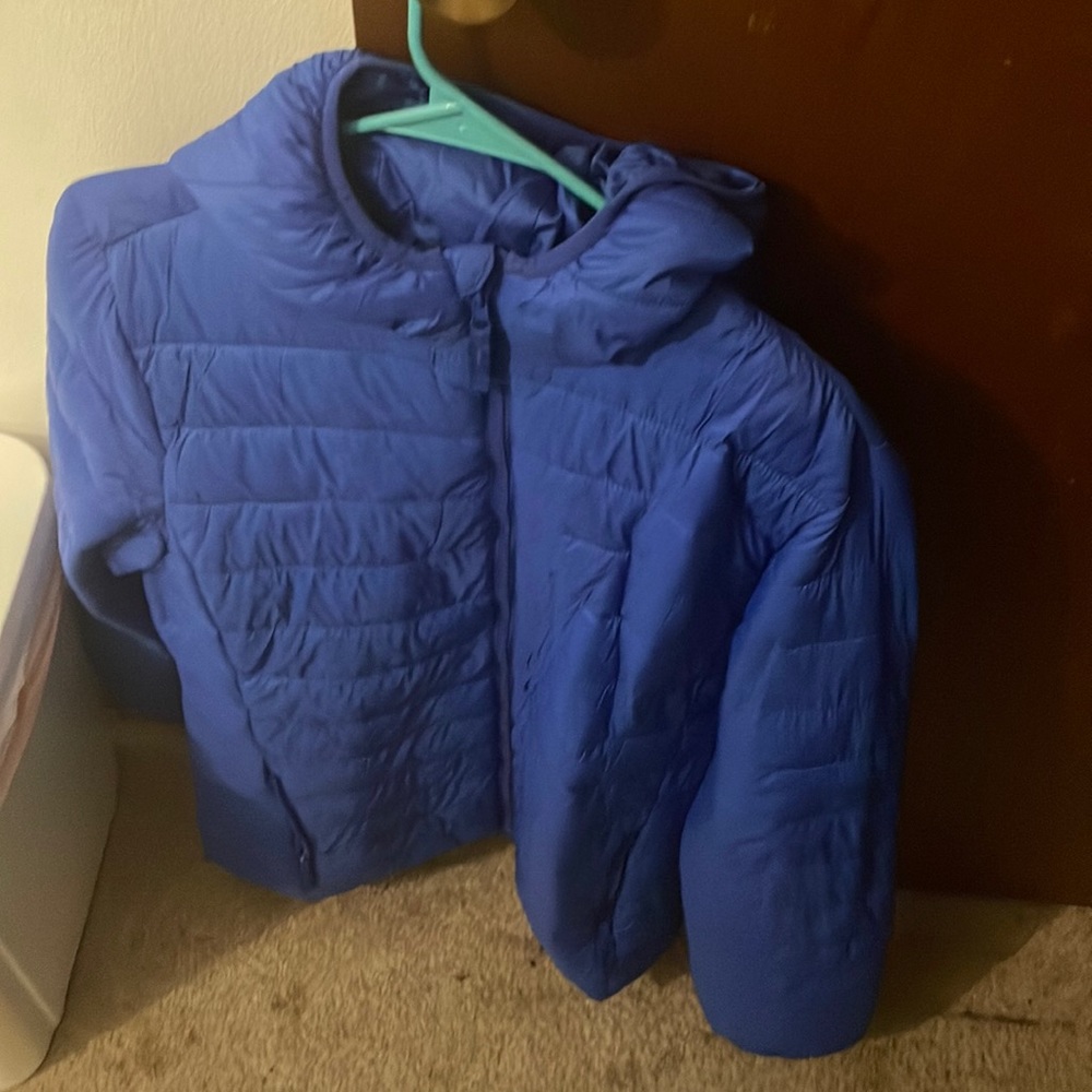 Blue bubble coat.